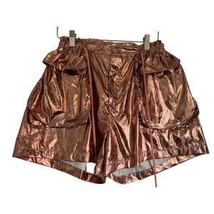NWT Womens Metallic Bronze Shorts Pockets‎ Elastic Waist Drawstring Casual - L